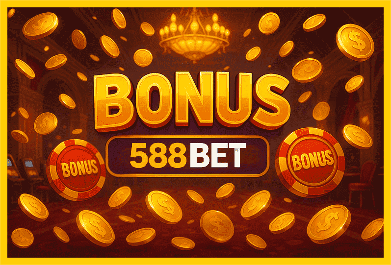 Imagem promovendo bônus 588BET com recompensas imperdíveis.